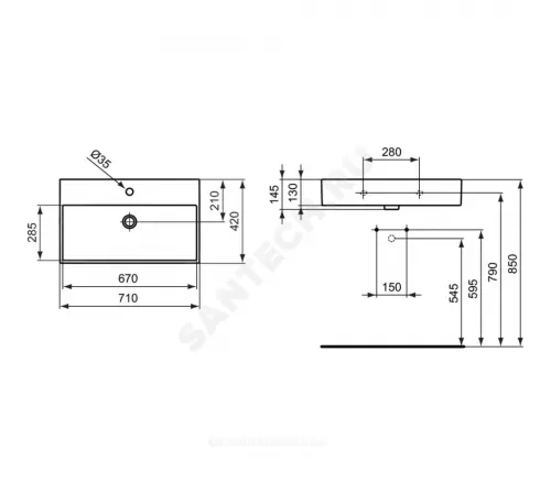 Умывальник подвесной STRADA 71 1 отверстие под смеситель по центру Ideal Standard K078201