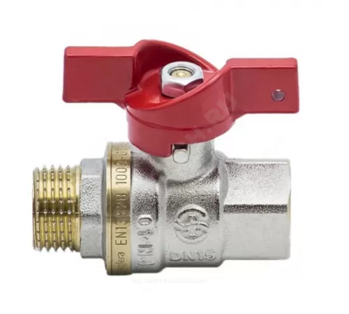 Кран шаровой латунь никель 1004 Euro Ду 15 Ру40 ВР/НР полнопроходной бабочка красная Aquasfera 1004-01 .