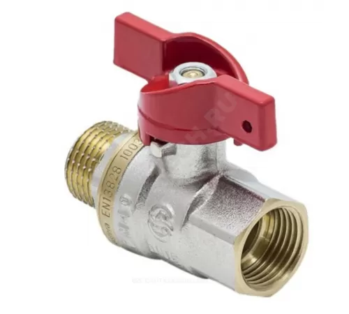 Кран шаровой латунь никель 1004 Euro Ду 15 Ру40 ВР/НР полнопроходной бабочка красная Aquasfera 1004-01 .