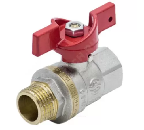 Кран шаровой латунь никель 1004 Euro Ду 15 Ру40 ВР/НР полнопроходной бабочка красная Aquasfera 1004-01 .