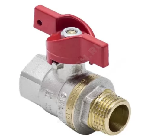 Кран шаровой латунь никель 1004 Euro Ду 15 Ру40 ВР/НР полнопроходной бабочка красная Aquasfera 1004-01 .