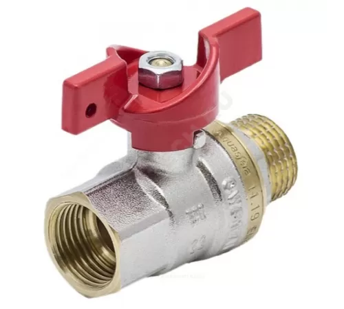 Кран шаровой латунь никель 1004 Euro Ду 15 Ру40 ВР/НР полнопроходной бабочка красная Aquasfera 1004-01 .