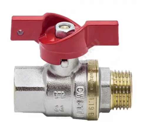 Кран шаровой латунь никель 1004 Euro Ду 15 Ру40 ВР/НР полнопроходной бабочка красная Aquasfera 1004-01 .
