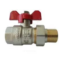 Кран шаровой латунь BVR-FR Ду 25 Ру40 ВР/"американка" полнопроходной бабочка красная Ридан 065B8305RG