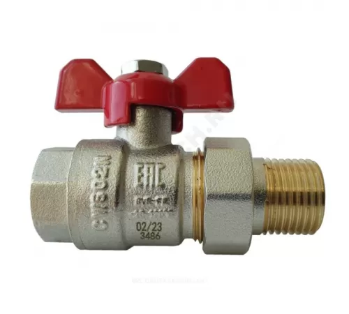 Кран шаровой латунь BVR-FR Ду 25 Ру40 ВР/"американка" полнопроходной бабочка красная Ридан 065B8305RG