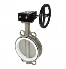 Затвор дисковый поворотный сталь нержавеющая Ду 150 Ру16 межфл с редуктором диск нерж манжета PTFE Benarmo