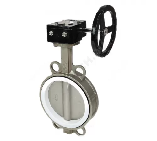Затвор дисковый поворотный сталь нержавеющая Ду 250 Ру16 межфл с редуктором диск нерж манжета PTFE Benarmo