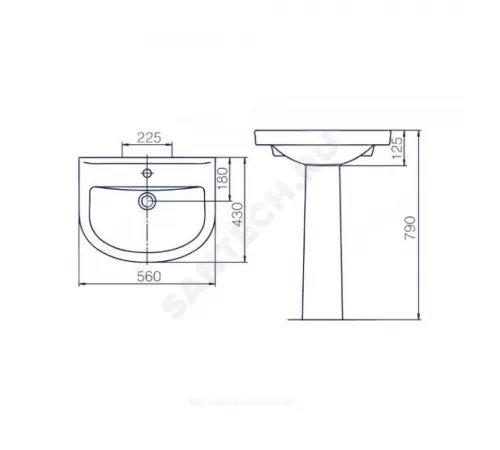 Умывальник подвесной Стандарт 56 1 отверстие под смеситель по центру белый Rosa (Кировская керамика)