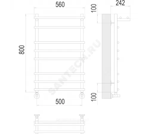 Полотенцесушитель водяной нерж сталь Лесенка (1/2") ВР с полочкой 500х800мм 8П нижнее подключение Ватра Терминус 4670078529503