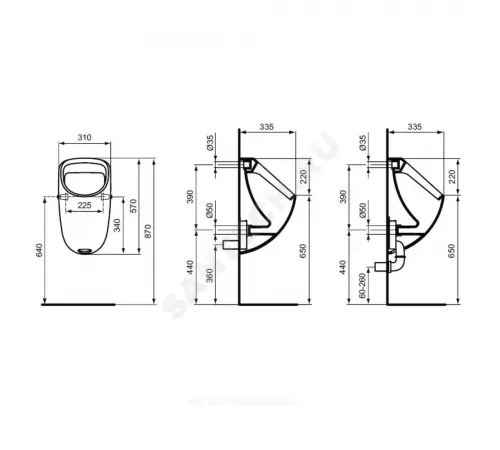 Писсуар настенный CONNECT белый подводка сзади Ideal Standard E567101