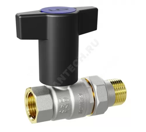 Кран шаровой латунь никель Pride Ду 15 Ру40 ВР/"американка" с Т-рукояткой синей аналог 11б27п1 LD 47.348.15 B