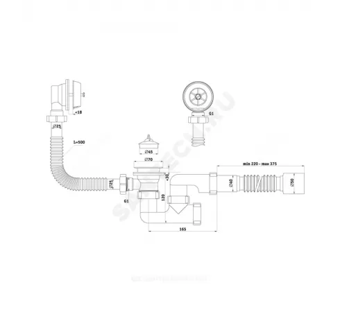 Слив-перелив для ванны регулируемый с пробкой 1 1/2"x40 с гофрой 40х50 выпуск с пластиковой решёткой D=70мм Варяг АНИ Пласт C6255