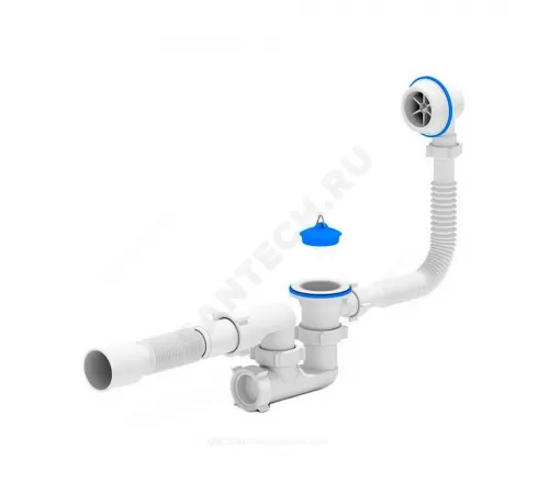 Слив-перелив для ванны регулируемый с пробкой 1 1/2"x40 с гофрой 40х50 выпуск с пластиковой решёткой D=70мм Варяг АНИ Пласт C6255