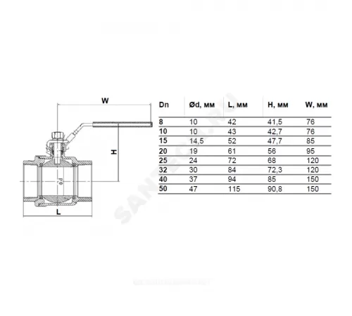 Кран шаровой нерж SS316 Ду 10 Ру63 ВР L=50мм полнопроходной Benarmo