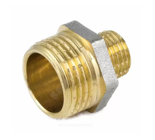 Ниппель латунь никель переходной Ду 15х8 (1/2"х1/4") НР 9023 ГОСТ 32585-2013 Aquasfera 9023-01