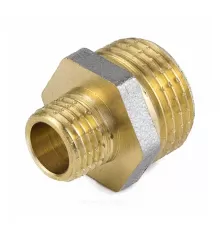 Ниппель латунь никель переходной Ду 15х10 (1/2"х3/8") НР 9023 ГОСТ 32585-2013 Aquasfera 9023-02