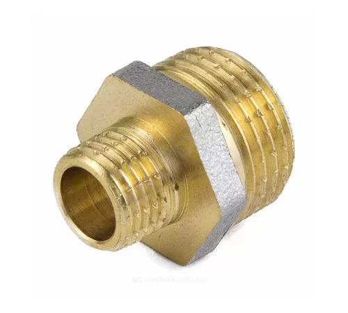 Ниппель латунь никель переходной Ду 15х8 (1/2"х1/4") НР 9023 ГОСТ 32585-2013 Aquasfera 9023-01