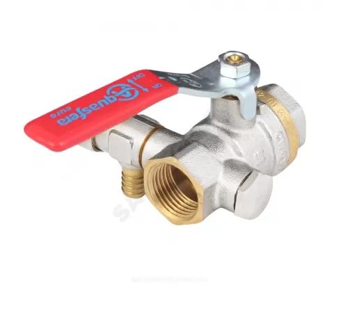 Кран шаровой латунь со спускником 1012 Euro никель Ду 15 Ру40 ВР 1/2" рычаг красный полнопроходной Aquasfera 1012-01