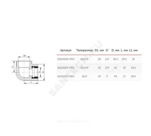 Угольник PP-R комбинированный белый Дн 25х3/4" ВР PRO VALFEX 10125025-PRO