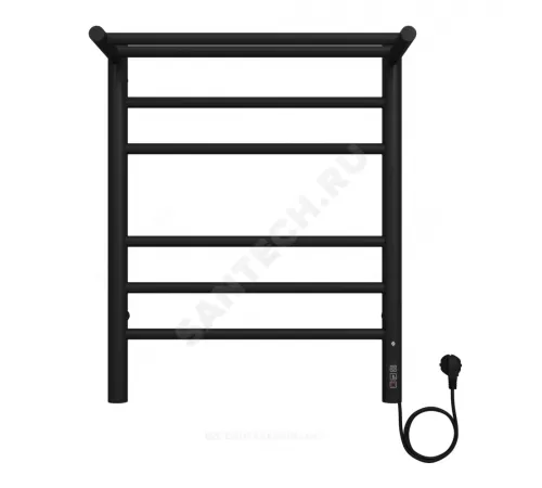 Полотенцесушитель электрический сталь Лесенка с полочкой 180 Вт 450х600мм 6П со встроенным диммером справа RAL 9005 (черный янтарь) матовый Аврора Терминус 4670078556912
