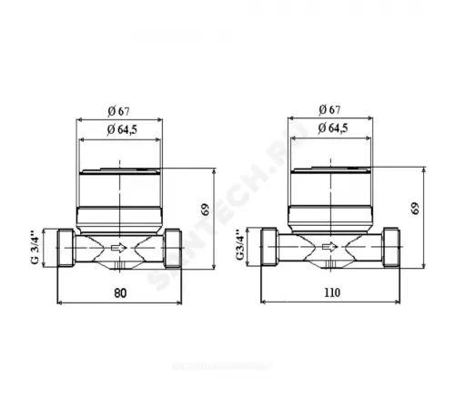 Счётчик х/в крыльчатый одноструйный Ду 15 Ру10 Qn=1,5 м3/ч 30С L=80мм резьба импульсный Б/К IP54 WFK24 Итэлма