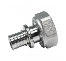 Соединитель для PE-X труб аксиальный латунь никель Дн 16х3/4" под евроконус с накидной гайкой RAUTITAN Рехау 11096091001