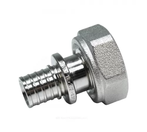 Соединитель для PE-X труб аксиальный латунь никель Дн 16х3/4" под евроконус с накидной гайкой RAUTITAN Рехау 11096091001