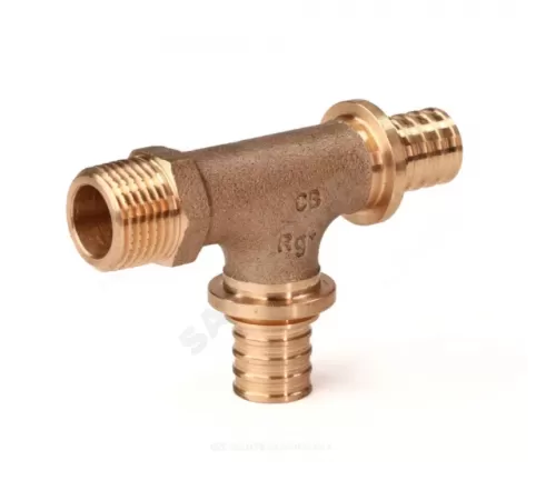 Тройник для PE-X труб аксиальный бронза Дн 20х1/2"х20 НР RX+ Рехау 14564013001