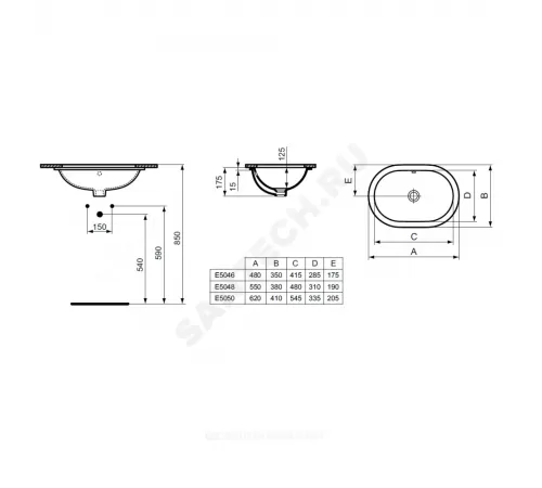 Умывальник мебельный CONNECT 55 без отверстия под смеситель Ideal Standard E504801
