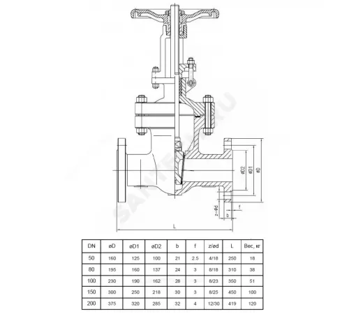 Задвижка клиновая сталь 30с15нж Ду 200 Ру40 фл WGCN