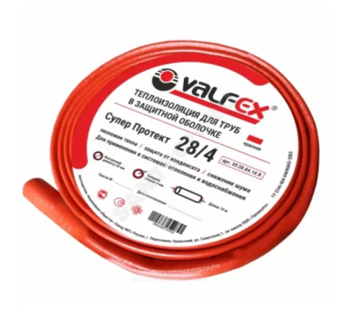 Трубка вспененный полиэтилен 22/4 бухта L=10м Тмакс=95°C в защитной оболочке красный VALFEX VF.22.04.10.R
