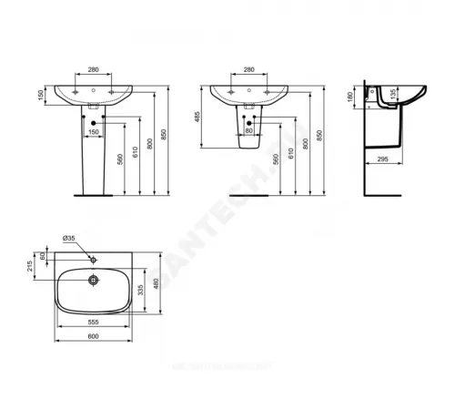 Умывальник подвесной I.life A 60 1 отверстие под смеситель по центру Ideal Standard T470501