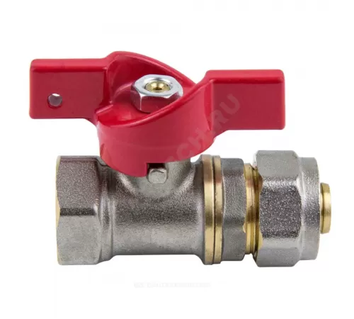 Кран шаровой латунь никель 1016 Euro Дн 16х1/2" Ру16 ВР/обжим бабочка красная Aquasfera 1016-01 .
