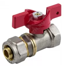 Кран шаровой латунь никель 1016 Euro Дн 16х1/2" Ру16 ВР/обжим бабочка красная Aquasfera 1016-01 .