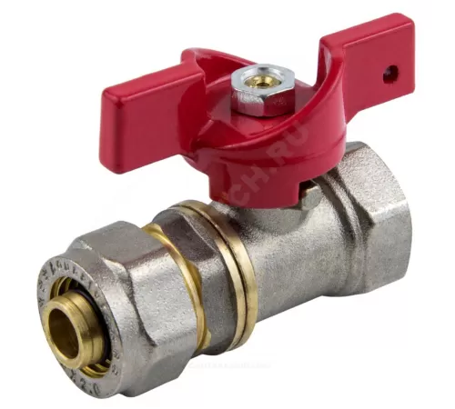 Кран шаровой латунь никель 1016 Euro Дн 16х1/2" Ру16 ВР/обжим бабочка красная Aquasfera 1016-01 .