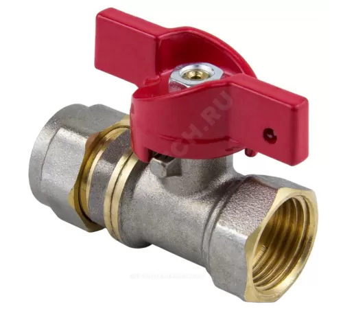 Кран шаровой латунь никель 1016 Euro Дн 16х1/2" Ру16 ВР/обжим бабочка красная Aquasfera 1016-01 .