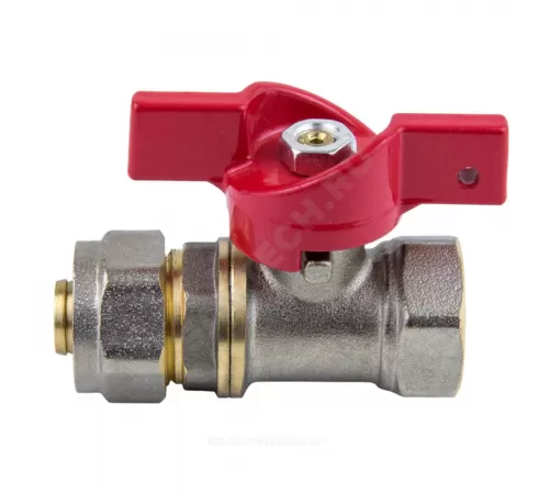 Кран шаровой латунь никель 1016 Euro Дн 16х1/2" Ру16 ВР/обжим бабочка красная Aquasfera 1016-01 .