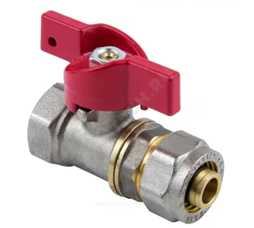 Кран шаровой латунь никель 1016 Euro Дн 16х1/2" Ру16 ВР/обжим бабочка красная Aquasfera 1016-01 .