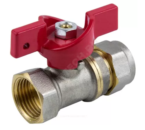 Кран шаровой латунь никель 1016 Euro Дн 16х1/2" Ру16 ВР/обжим бабочка красная Aquasfera 1016-01 .