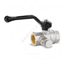 Кран шаровой латунь со спускником Pride никель Ду 15 Ру40 ВР 1/2" рычаг черный LD 44.345.15