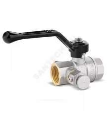 Кран шаровой латунь со спускником Pride никель Ду 15 Ру40 ВР 1/2" рычаг черный LD 44.345.15