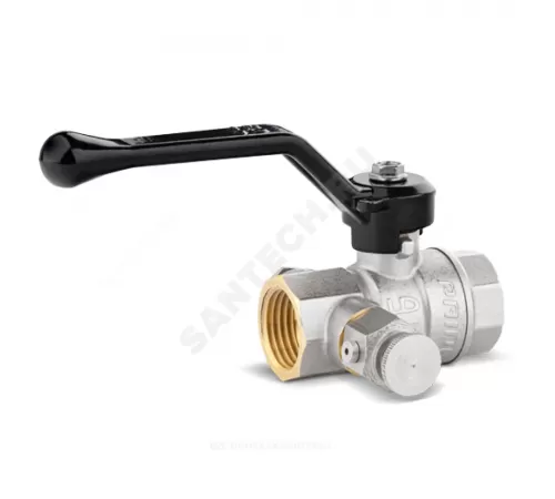 Кран шаровой латунь со спускником Pride никель Ду 15 Ру40 ВР 1/2" рычаг черный LD 44.345.15