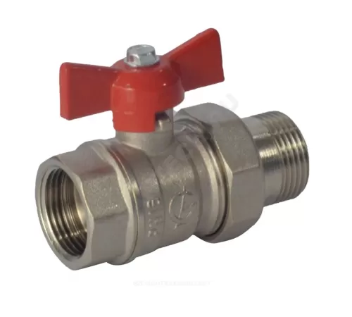 Кран шаровой латунь никель Стандарт 232 аналог 11б27п1 Ду 15 Ру40 ВР/"американка" полнопроходной бабочка красная ГАЛЛОП 107168