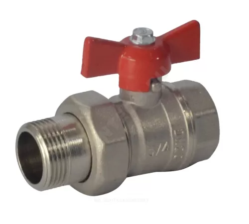 Кран шаровой латунь никель Стандарт 232 аналог 11б27п1 Ду 15 Ру40 ВР/"американка" полнопроходной бабочка красная ГАЛЛОП 107168