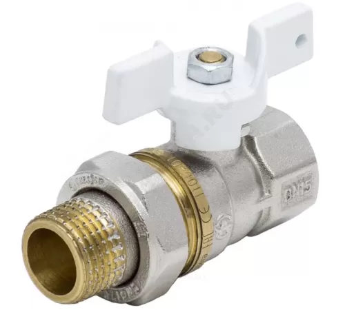 Кран шаровой латунь никель 1107 Standard Ду 15 Ру40 ВР/"американка" полнопроходной бабочка белая Aquasfera 1107-01 .