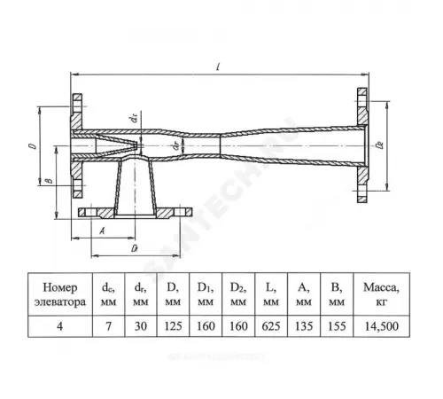 Элеватор водоструйный №4 Дс7 сопло 7мм Ру16 фланцевое ТУ 28.12.13-010-00218182-2018 КАЗ
