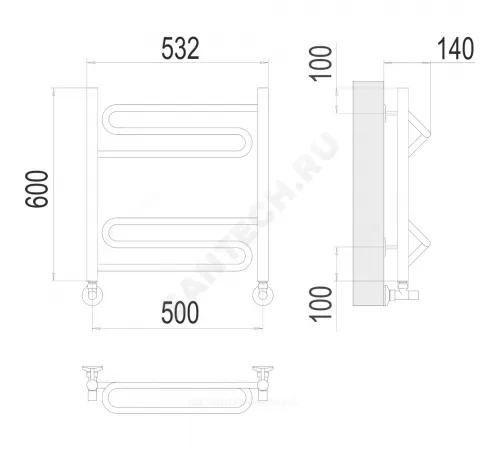Полотенцесушитель водяной нерж сталь Лесенка (1/2") ВР 500х600мм 6П нижнее подключение Юпитер Терминус 4670078530431