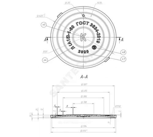 Люк чугун теплосеть (ТС) Л (легкий) А15 круглый m=55кг h=60мм Л(А15)-1-60 ГОСТ 3634-2019