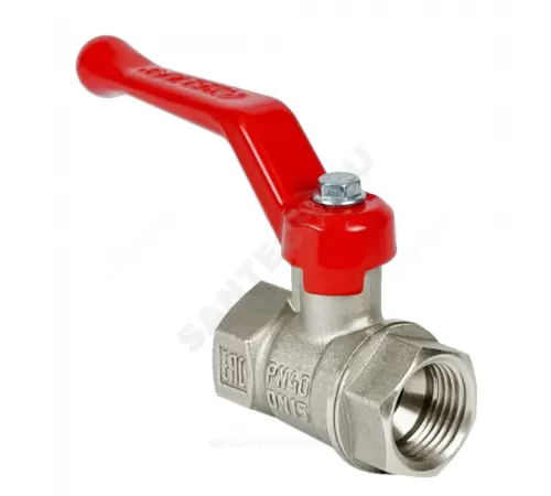 Кран шаровой латунь никель 11Б27фт1М Ду 32 Ру40 ВР рычаг красный VALFEX VF.214.NR1.114.N/P59