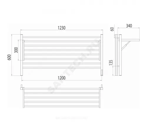 Полотенцесушитель электрический нерж сталь Лесенка 311 Вт 1200х600мм 8П со встроенным диммером справа Горизонт Терминус 4670078543332